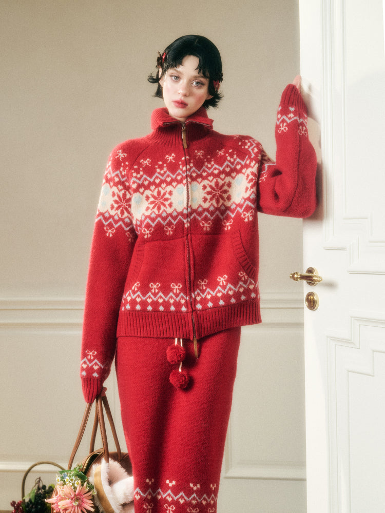 Warm Fabric Color Block Sweater & Skirt Set
