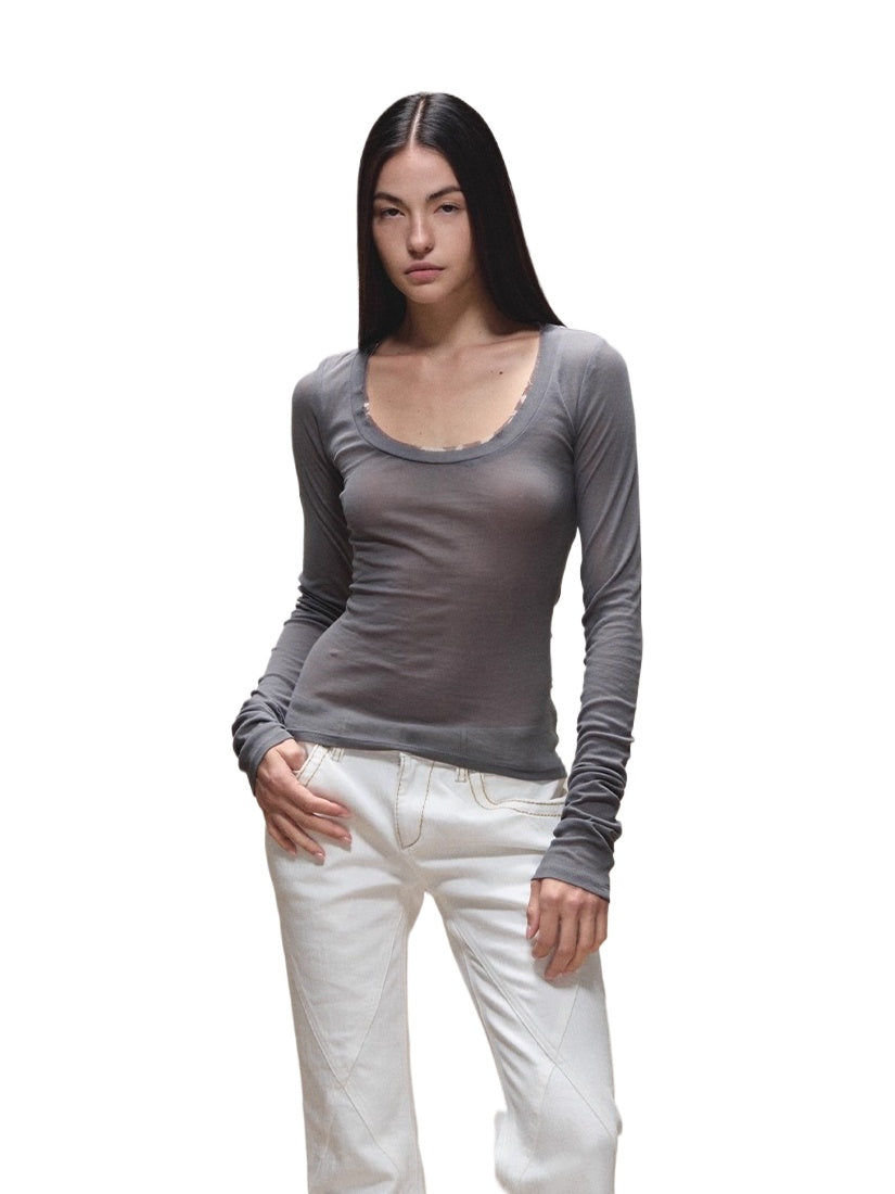 Sheer Print Open-Back Knit Top