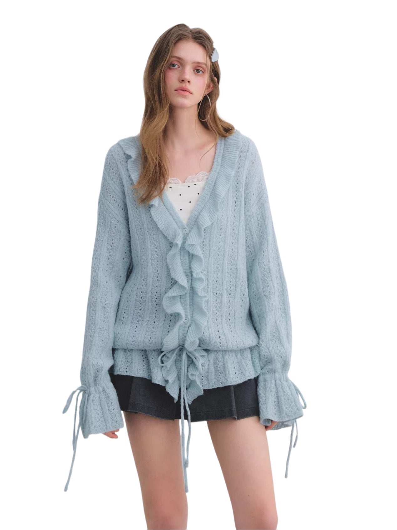 Mohair Ruffle Knit Cardigan