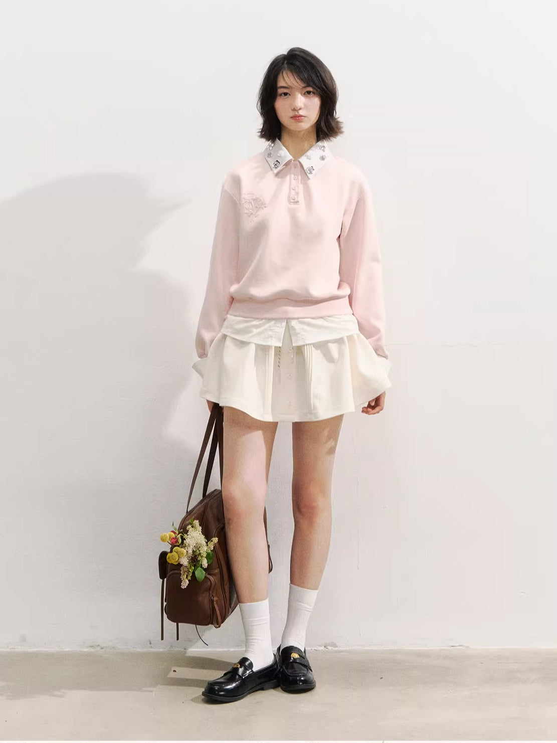 Layered Rose Crystal Collar 2-in-1 Sweatshirt