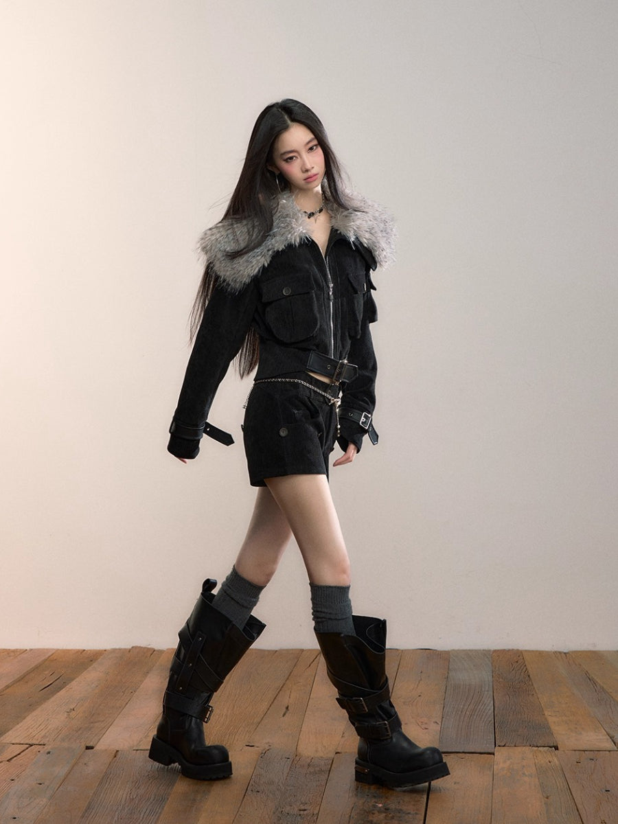 Leopard Print Oversized Fur Collar Thickened Coat