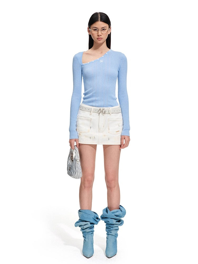 Polar Wool Blend Ribbed Knit V-neck