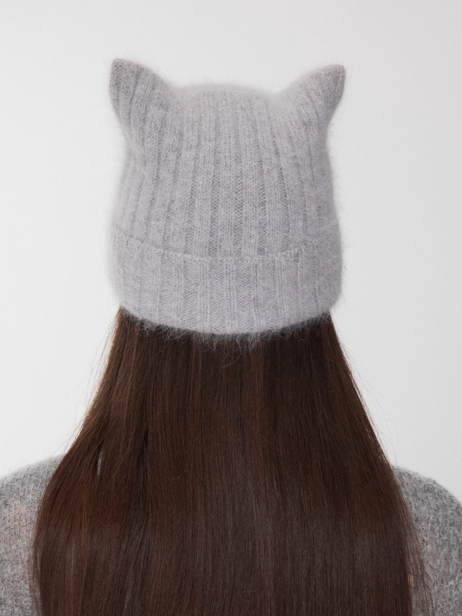Knitted Cat-Ear Beanie with Hand-Stitched Label