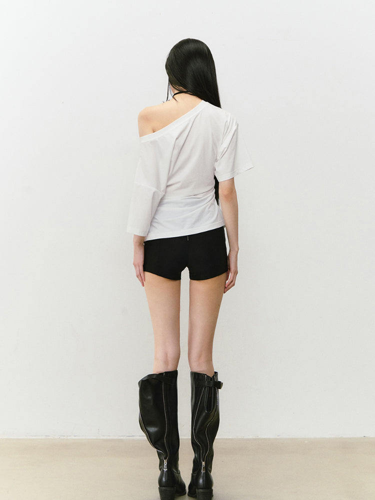 Asymmetric Shoulder 3D Floral T-shirt