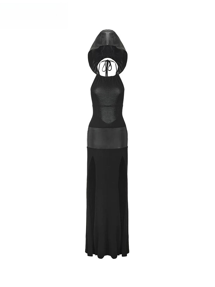 Detachable Hood Halter Maxi Dress