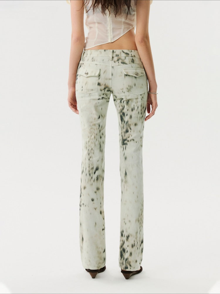 Waterfall Leopard Low-Rise Straight Pants