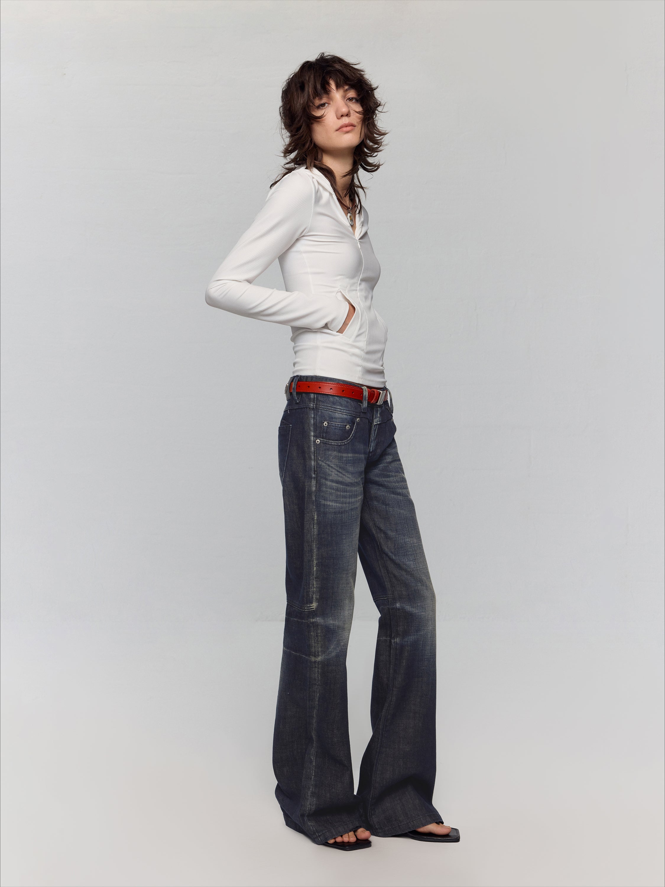 Black-Blue Low-Waist Flared & Bell-Bottom Pants Pants