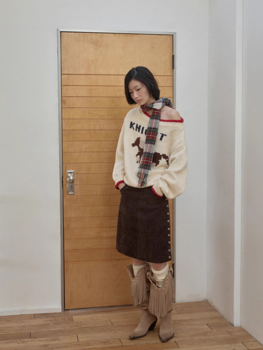 Fair Isle Icelandic Off-Shoulder Chunky Knit Sweater