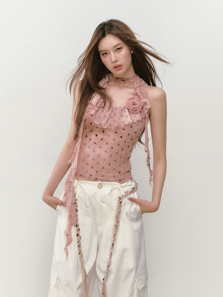 Ribbon-Flower Halter Vest