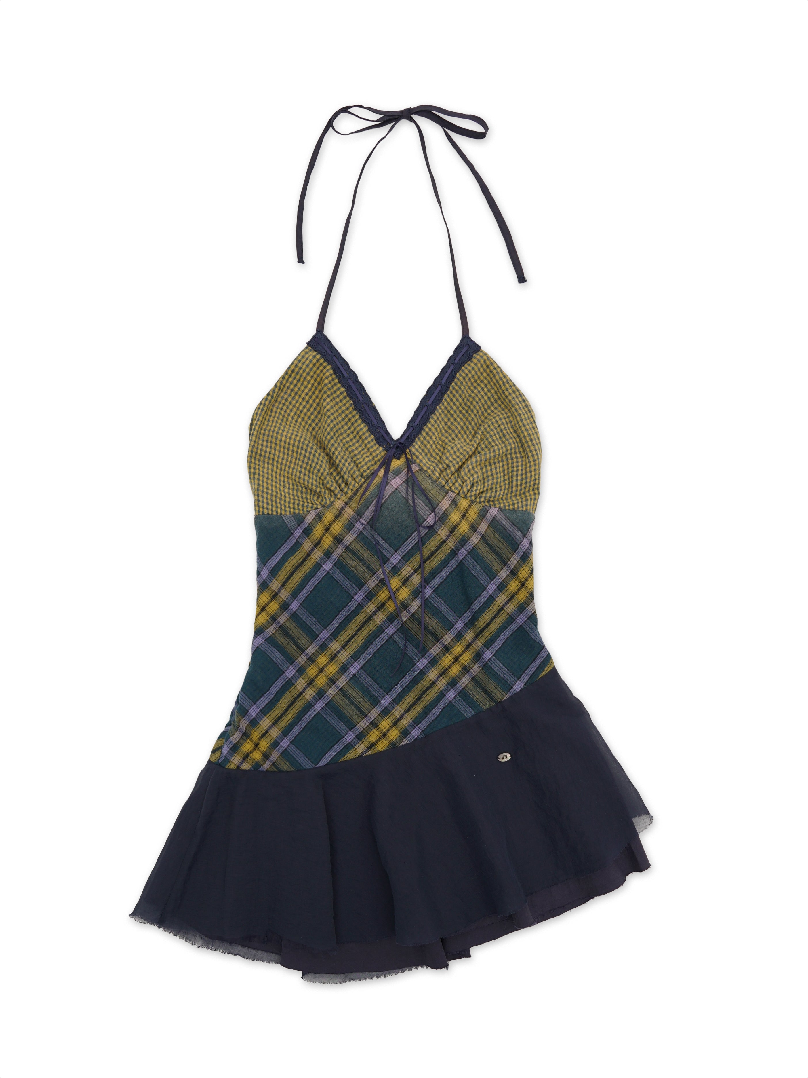 Vintage Double-Layer Cotton Plaid Cami Dress