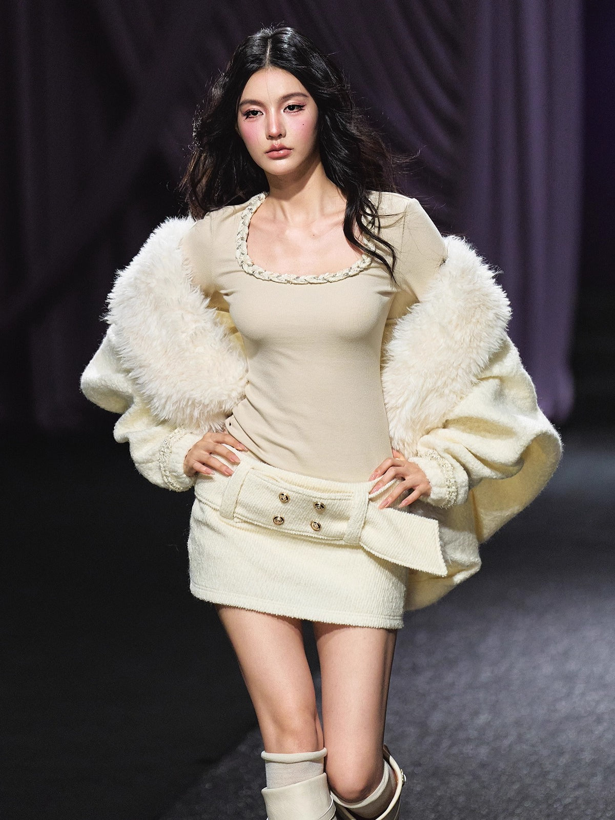 Wool Belted A-Line Skirt