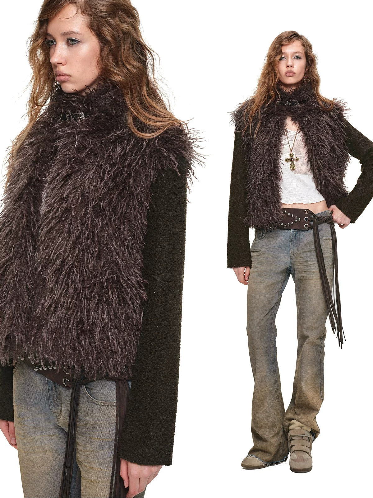 Vintage Faux Fur Panelled Wool-Blend Jacket