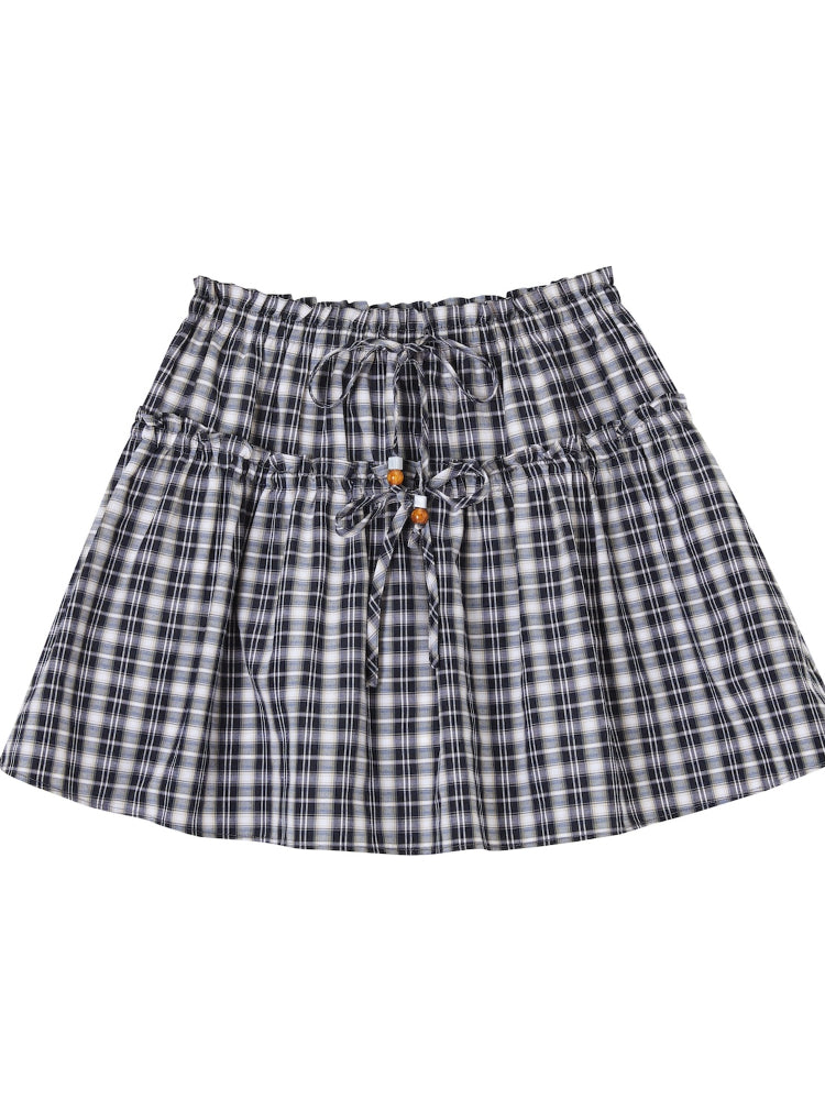 Checkered Ruffle A - Line Midi Skirt
