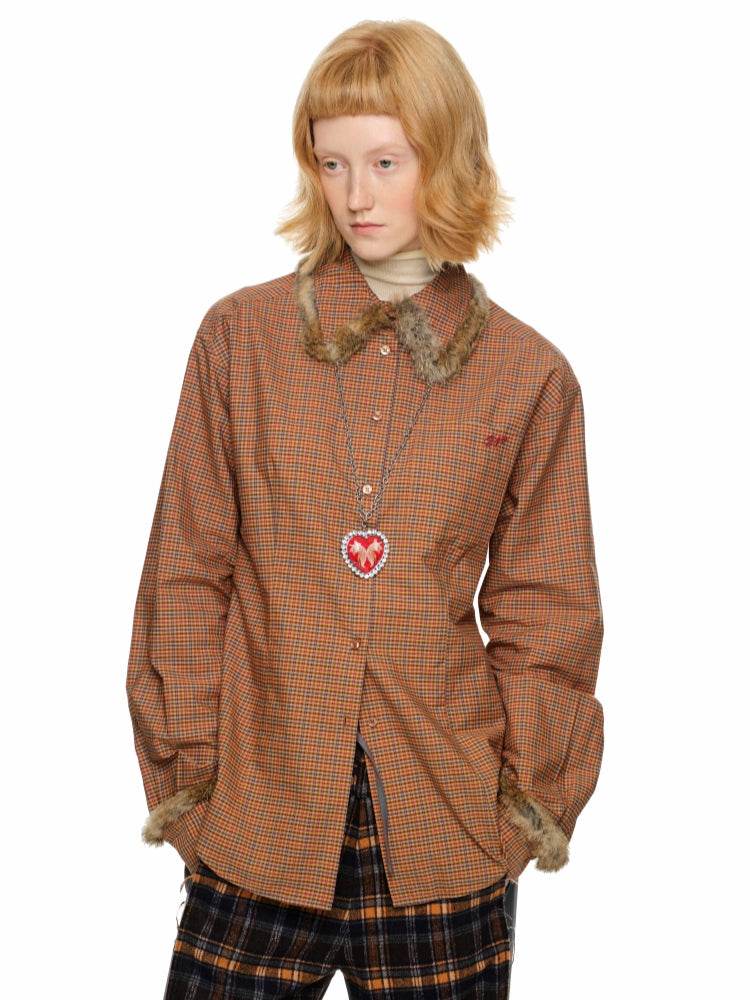 Striped Plaid Rabbit Fur Shirt