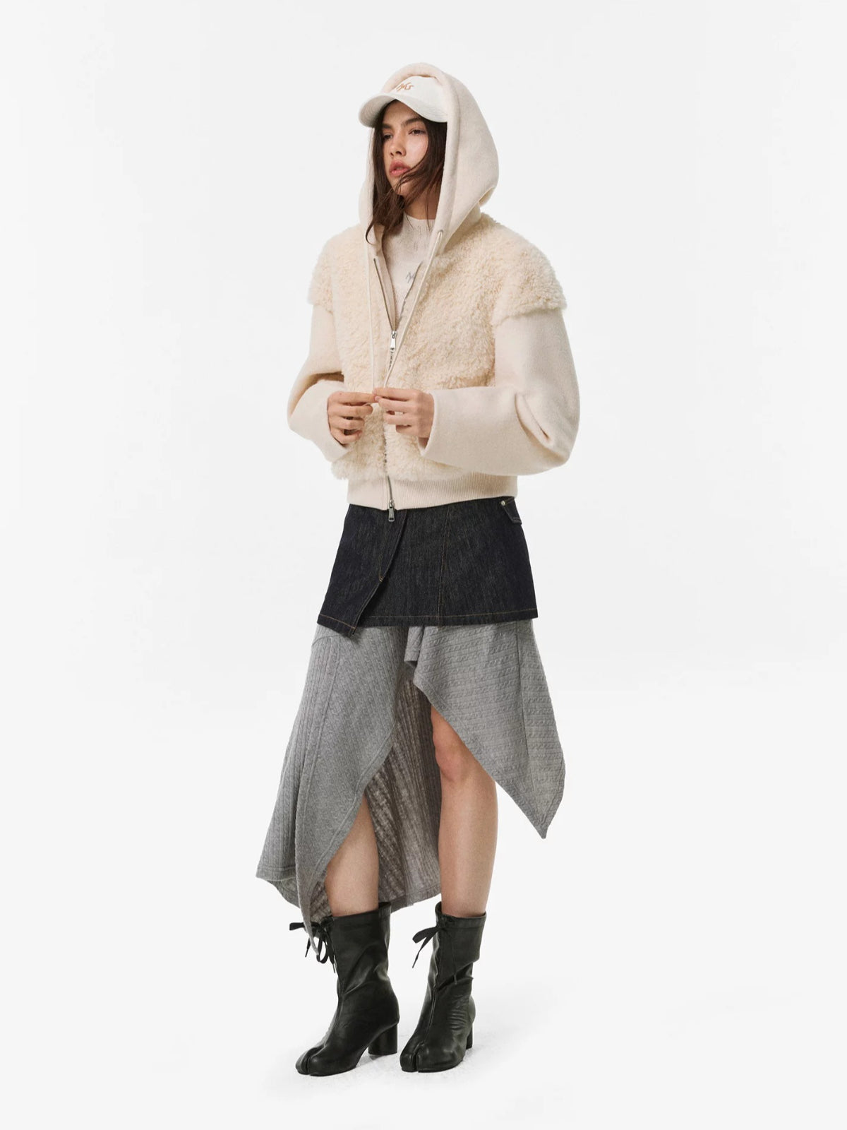 Textured Panel Hooded Wool-Blend Jacket
