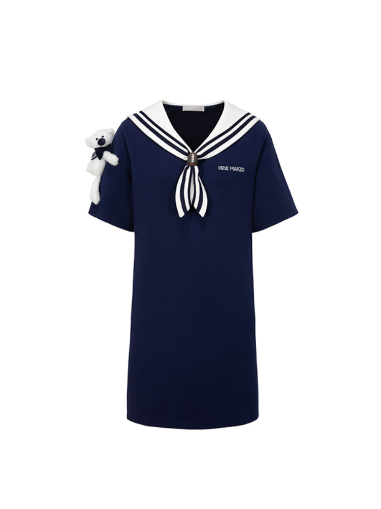 Navy Collar T-Shirt Loose Dress