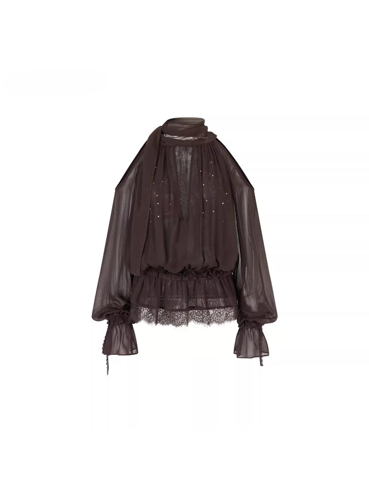 Rhinestone Sheer Chiffon Blouse