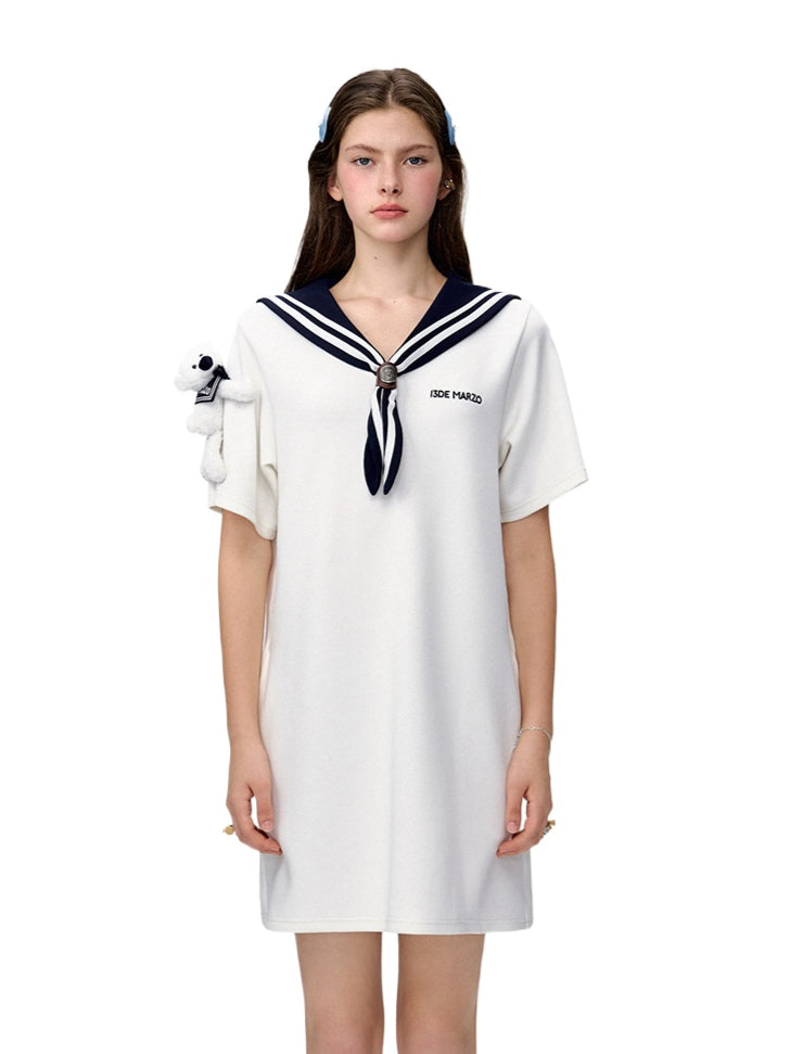 Navy Collar T-Shirt Loose Dress