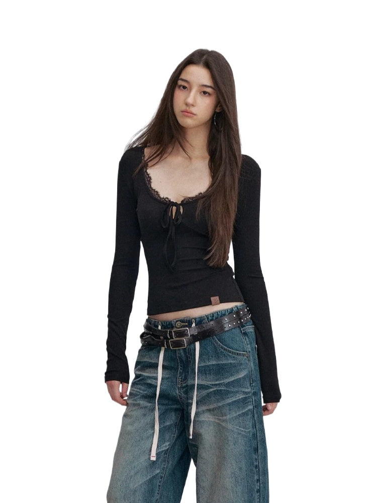 Lace Tie Knit Top