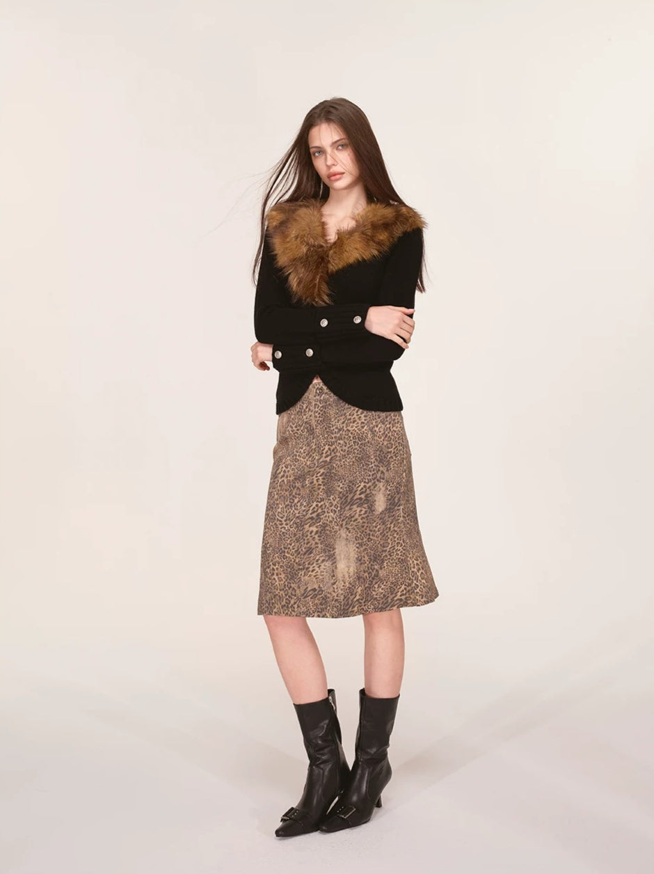 Vintage Washed Leopard Print Mermaid Skirt