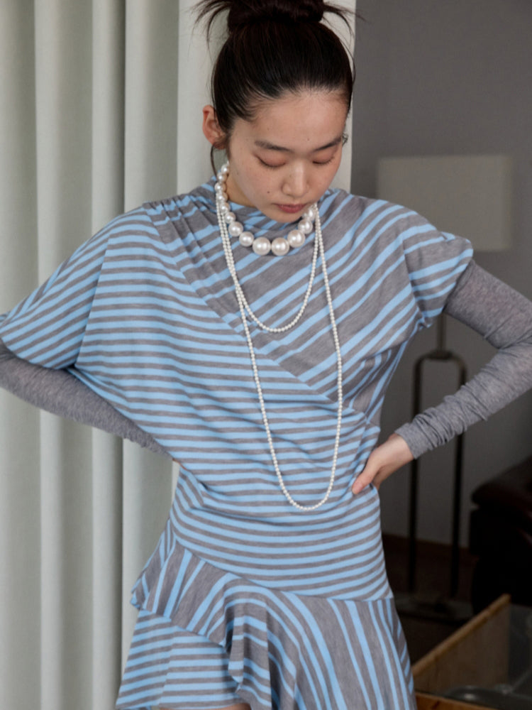 Blue-Gray Striped Irregular Patchwork Dress