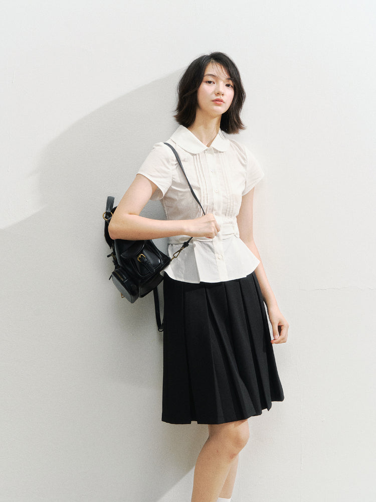 Waist Cinching Bow-Designed Shirt