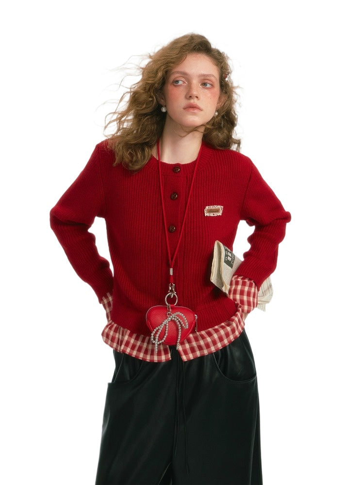 Vintage Plaid Lace Trim Cardigan