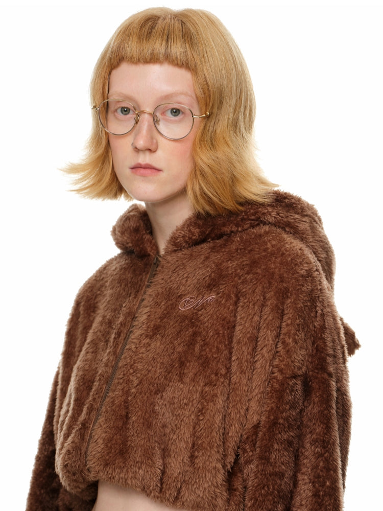 White & Brown Cat-Ear Hoodie Set