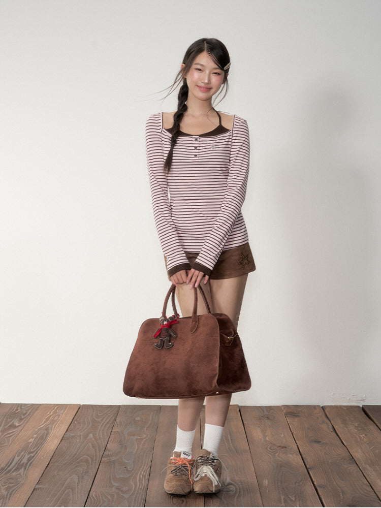 Two-piece Look Striped Hooded Tee