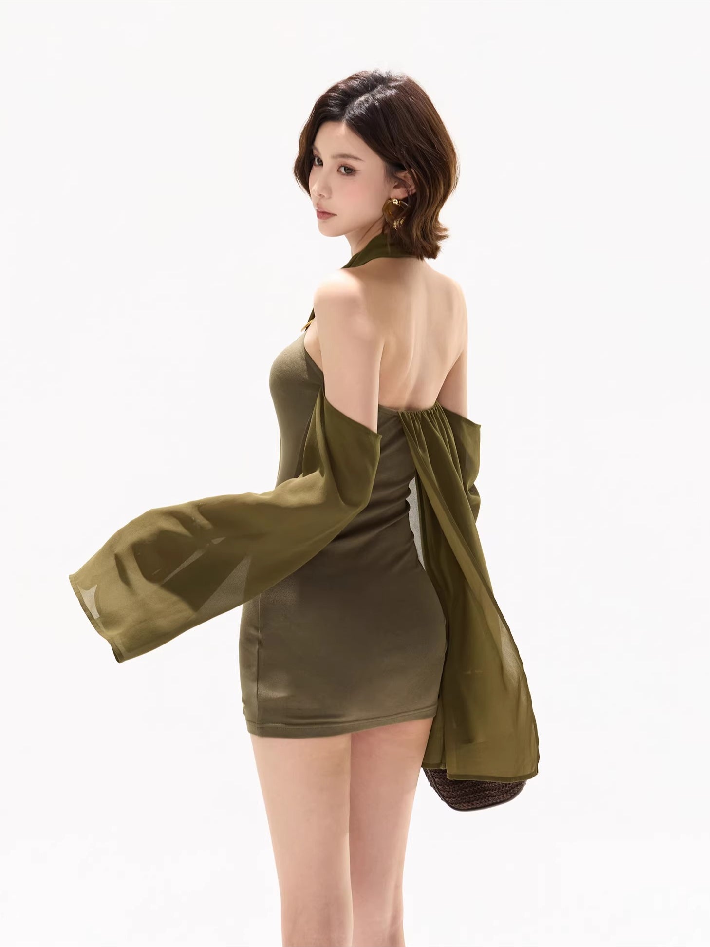 Green Halter Chiffon Dress