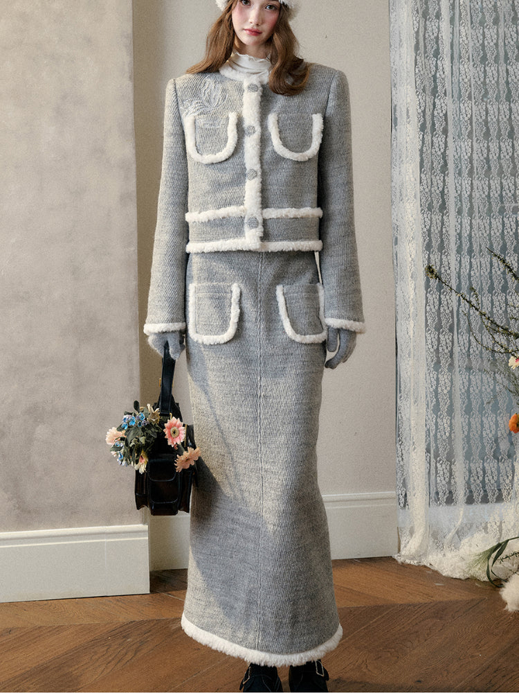 Galaxy Embroidered Wool Tweed Coat & Skirt Set