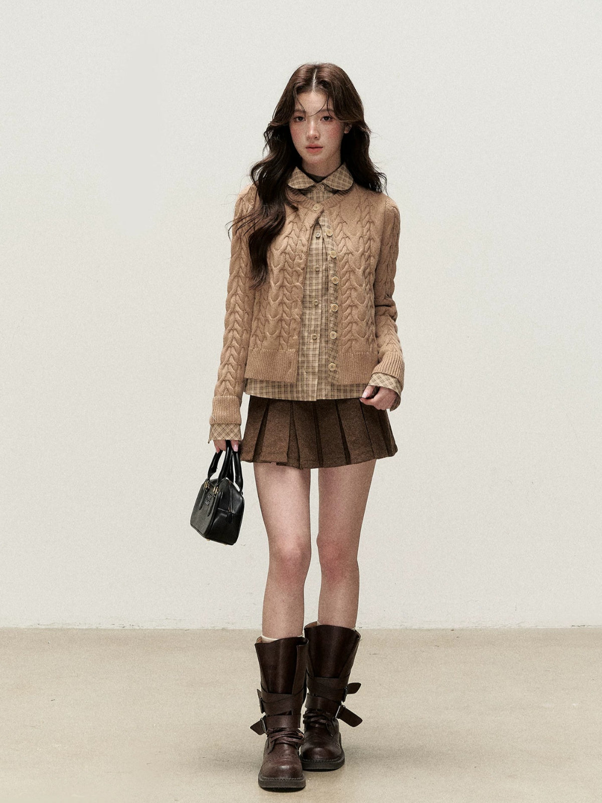 Peter Pan Collar Layered Knit Cardigan