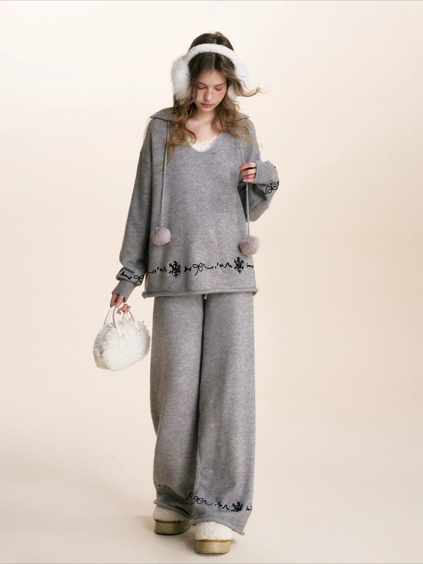 Embroidered Knit Lounge Set