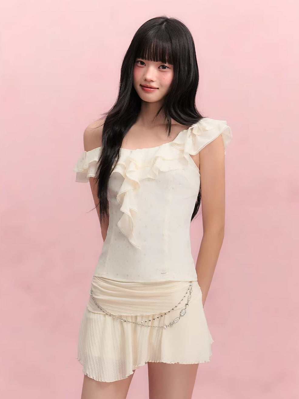 Ruffle Strap Chiffon Top