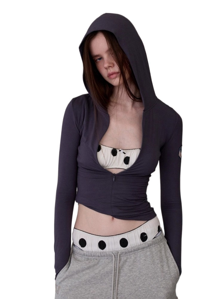 Hooded Zip Slim Long-Sleeve T-shirt