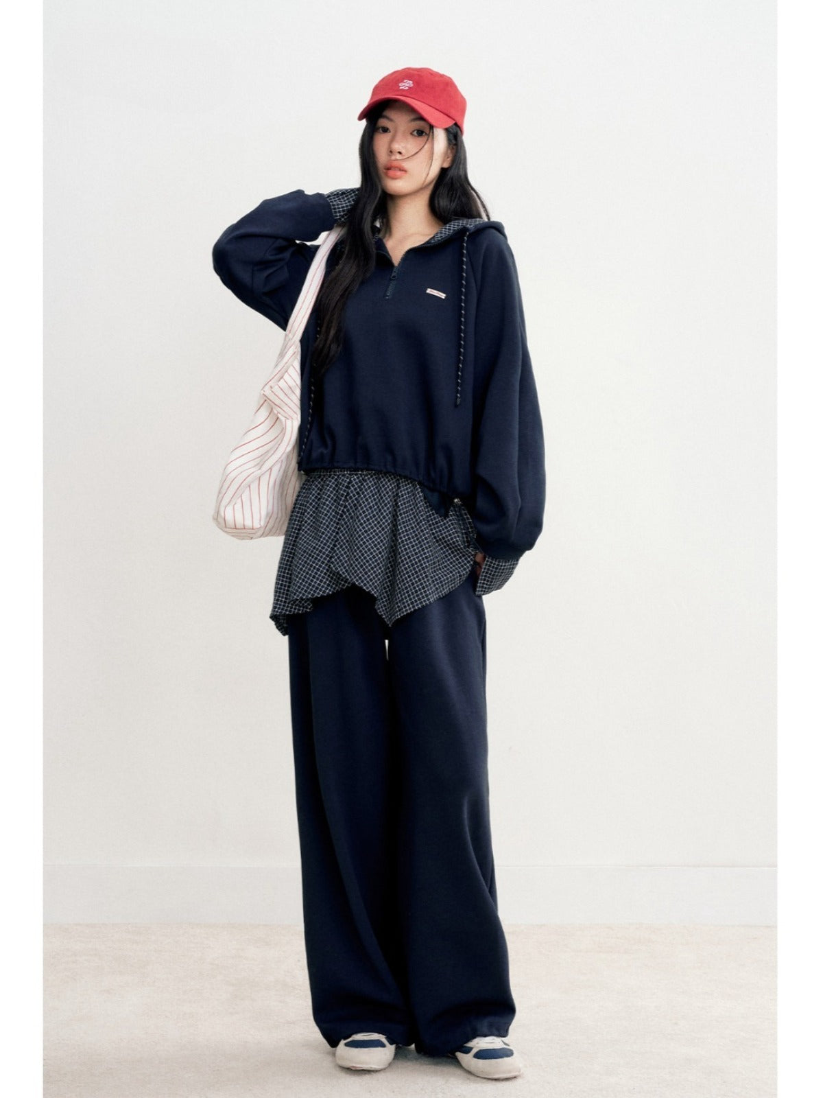 Plaid Half Zip Hoodie & Pants Set