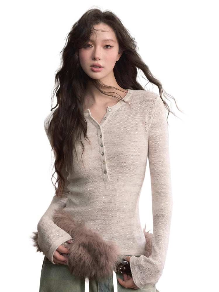 Sparkle Henley Knit Top