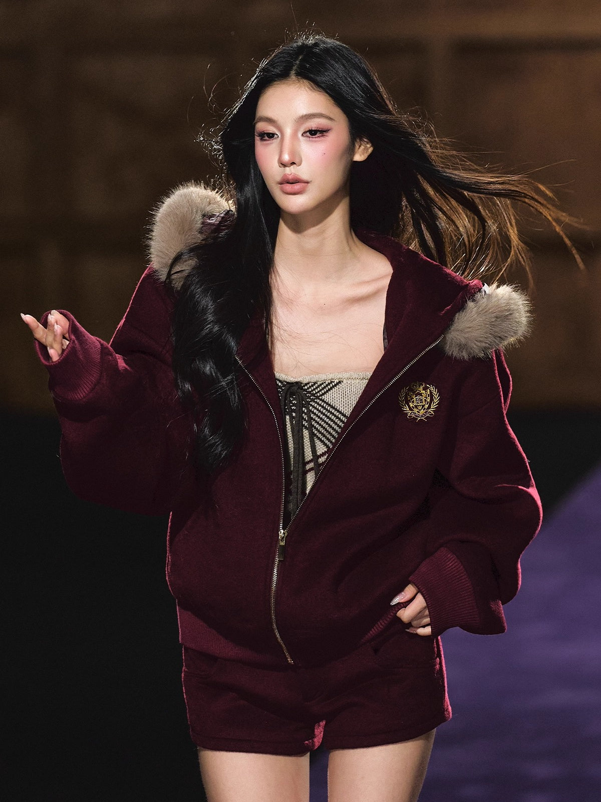 Wool-Blend Hooded Shorts Set