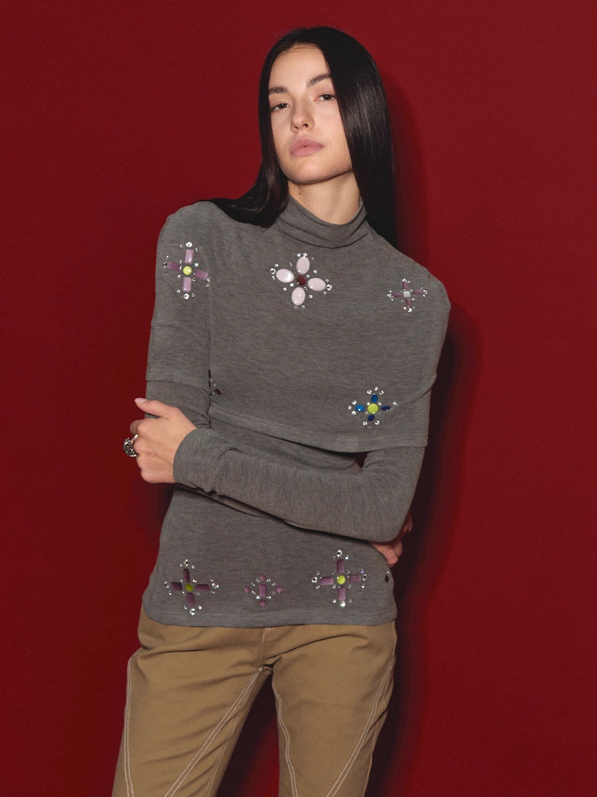 Gem-Detail Two-Piece Knit Set