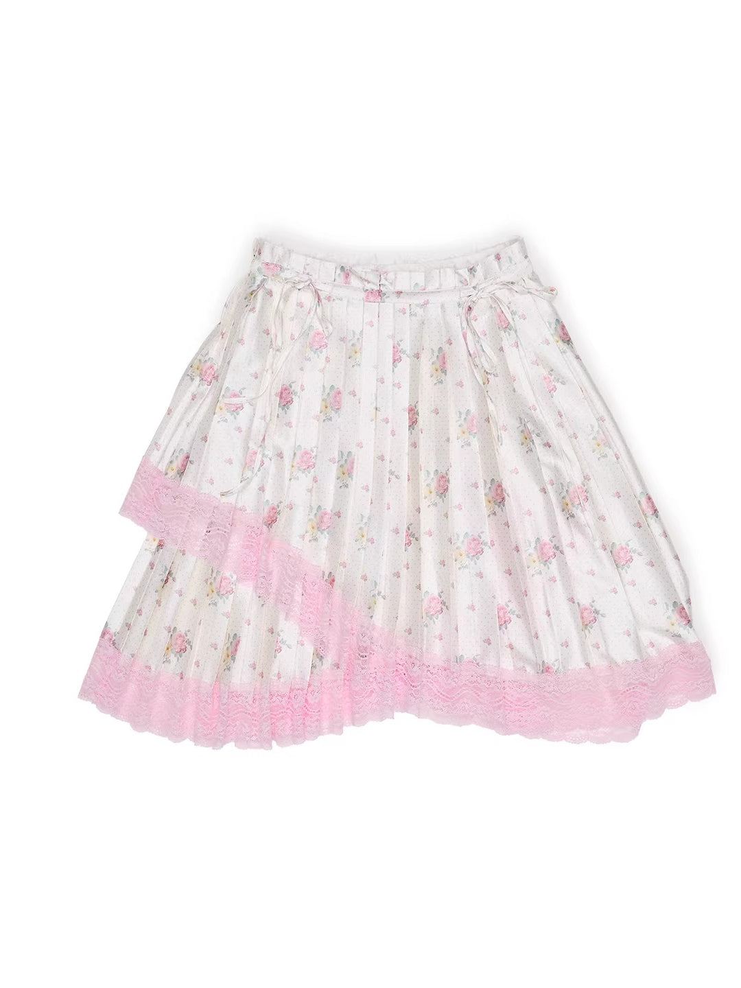 Satin Lace Asymmetric Pleated Skirt