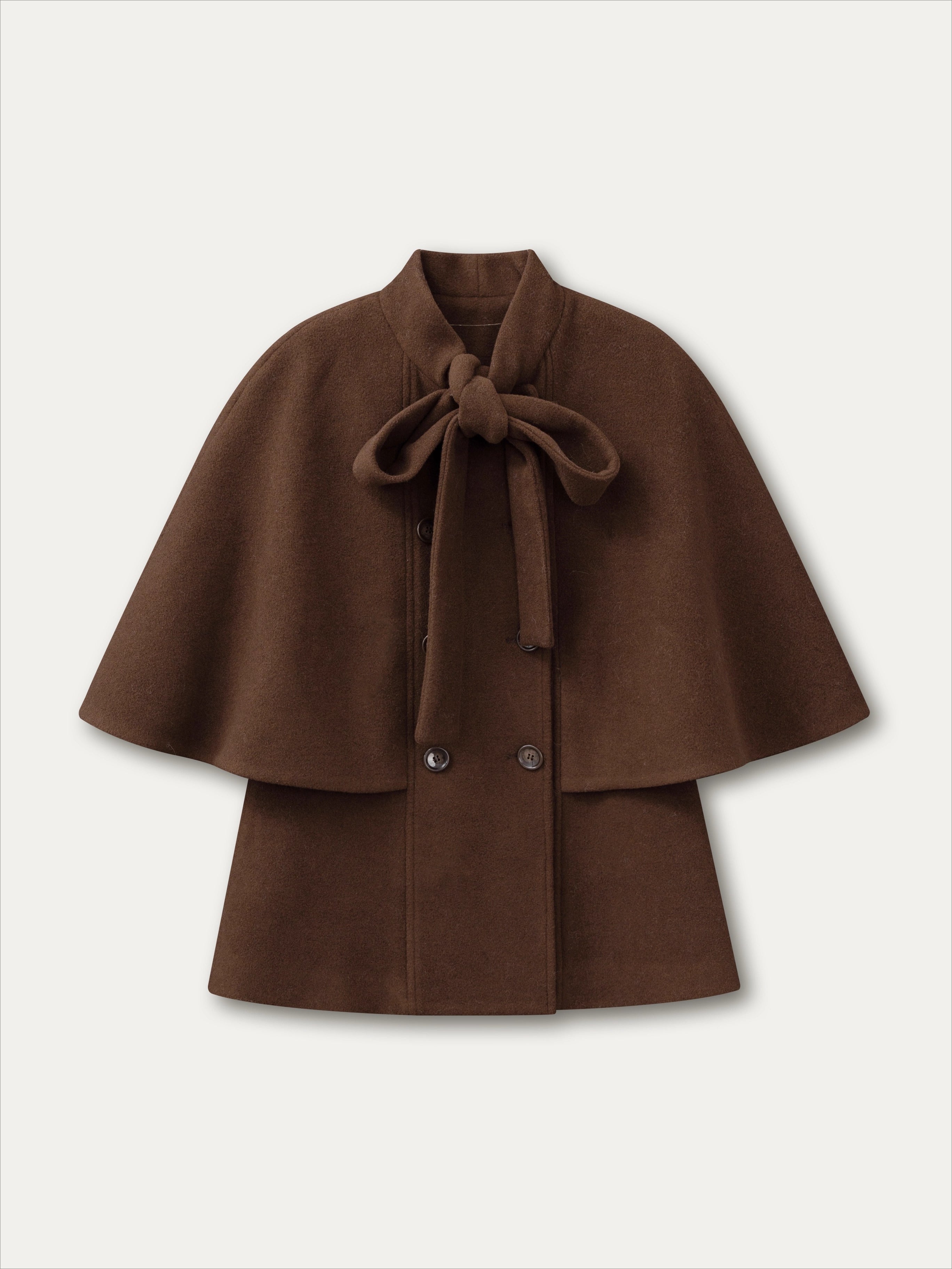 Brown Bow-Tie Double-Breasted Cape Coat