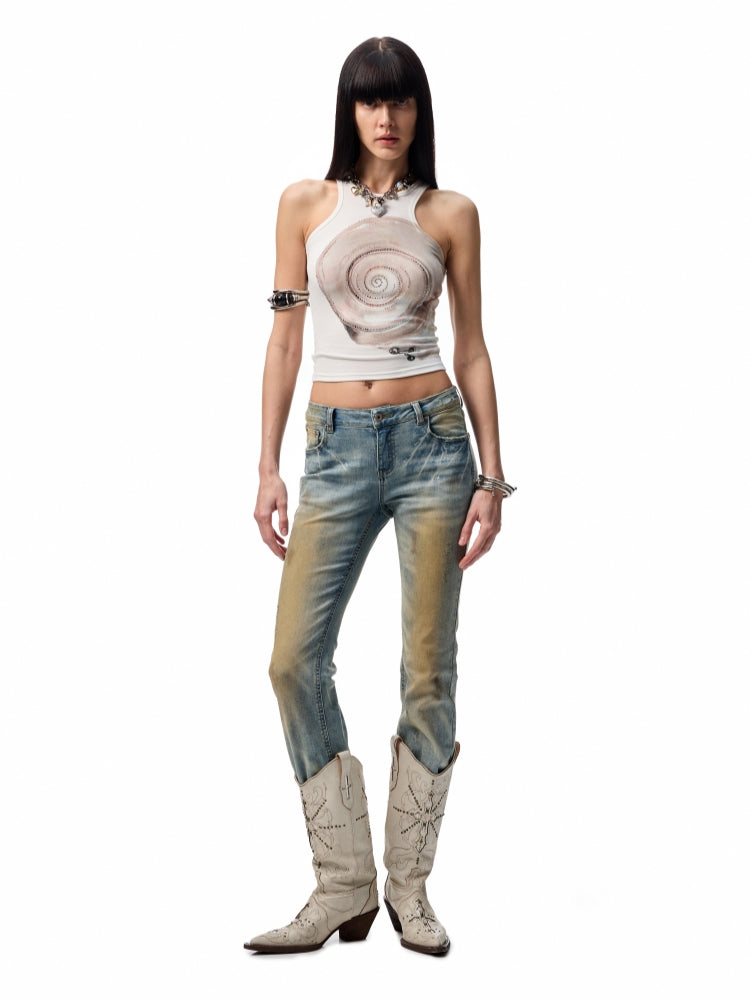 Floral Print Rhinestone Vest