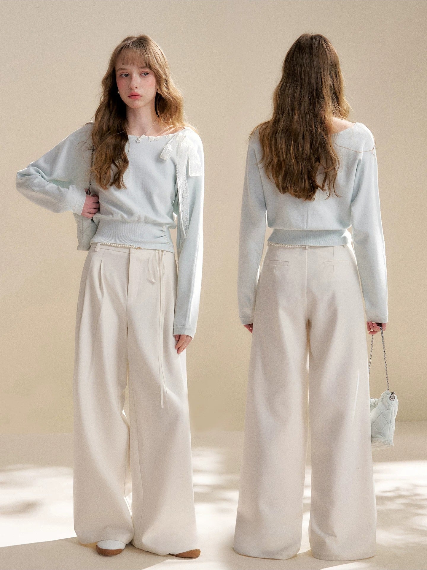 Mint Green Lace Tie Knit Pullover