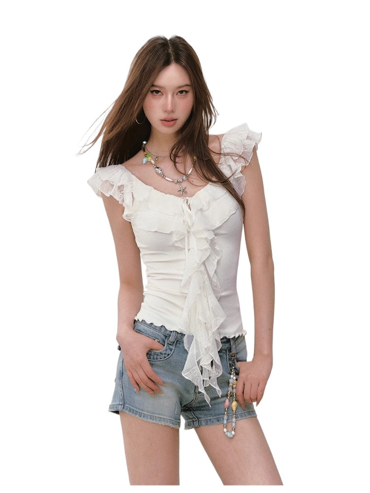 Multilayer Ruffled Ribbon T-shirt