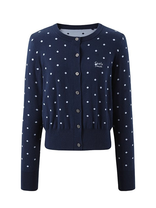 Blue & Gray Polka Dot Knit Cardigan