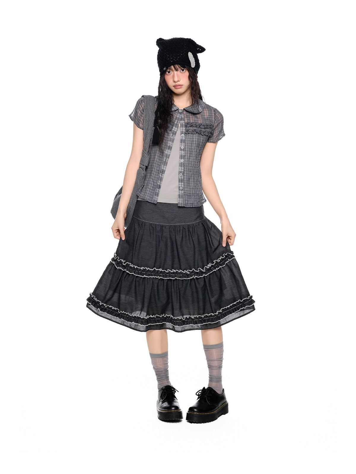 Ruffle Layered Midi Skirt