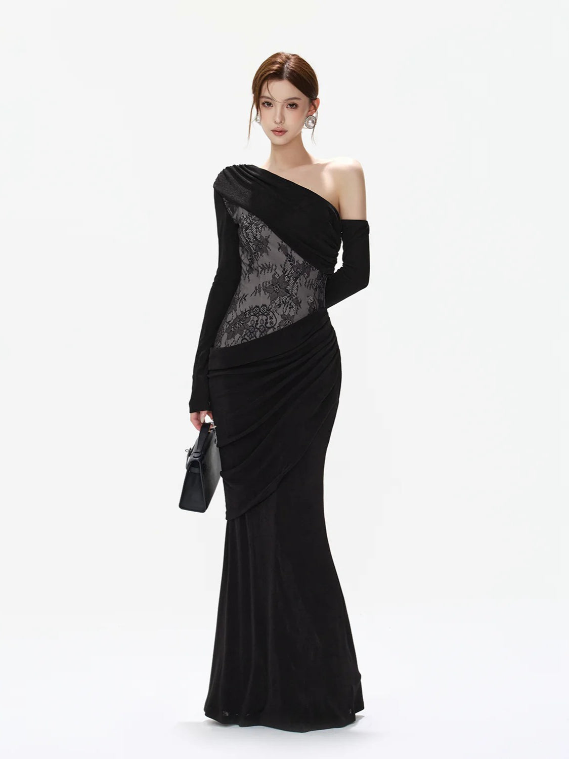 Black Lace Asymmetric Mermaid Dress