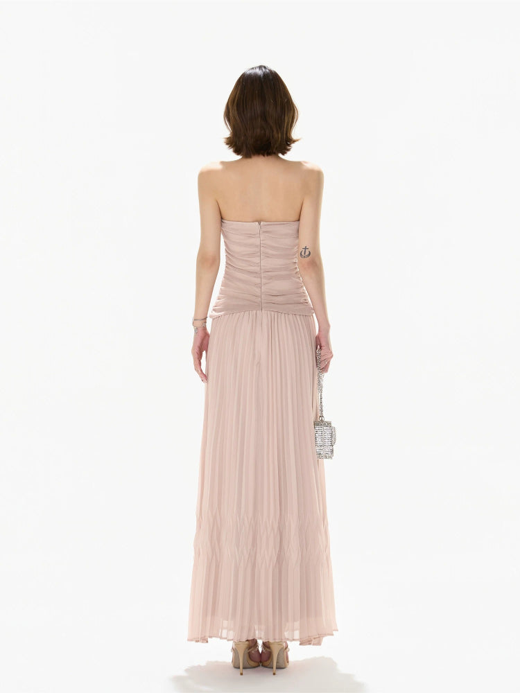 Pleated Mesh Maxi Dress