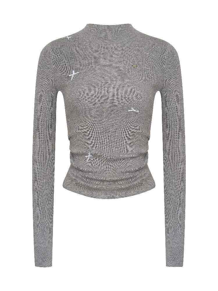 Wool Bow Turtleneck Top