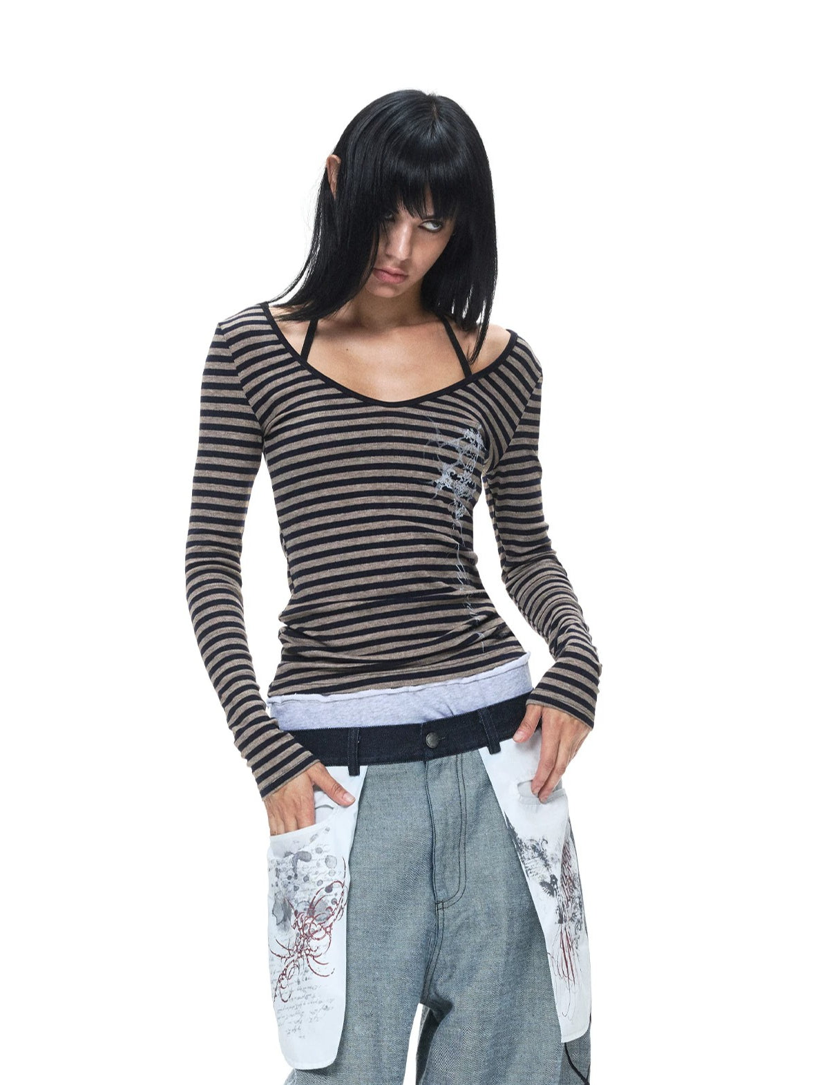 Vine Print Crew Neck Top